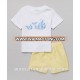 Wholesale children boys clothing set animal whale appliqued cotton t shirt & yellow shorts pants kids sport suit