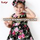 Wholesale baby wear clothes with hair band big flower printed girl child dress